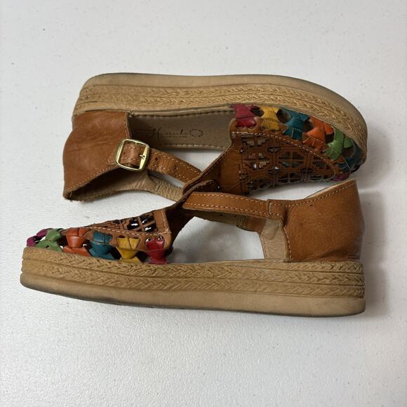 Women's Huarachi Mexican Leather Colorful Platform Handmade Closed Toe Buckle - Picture 6 of 9